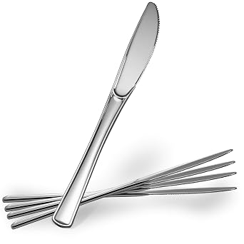 Plasticpro Disposable Heavy Duty Silver Plastic Knives, Fancy Plastic Silverware Looks Like Real Silver Cutlery - Utensils Great for Catering Events, Parties and Weddings Pack of 40
