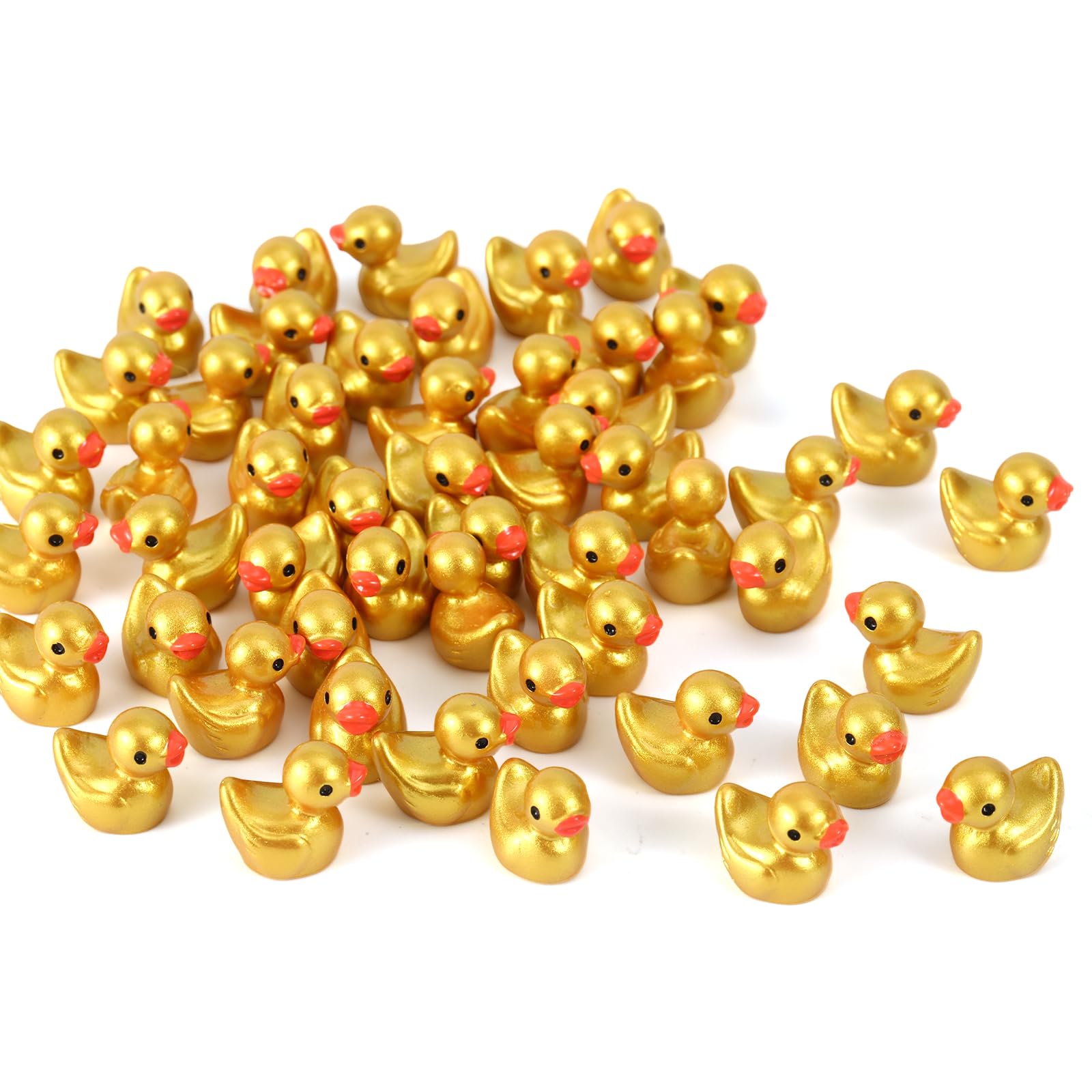 Penitue 150pcs Mini Resin Ducks, Glittering Tiny Ducks Miniature Decor Little Garden Landscape Animal Cake Dollhouse Decor Accesorios & DIY Craft Party (Gold 1)