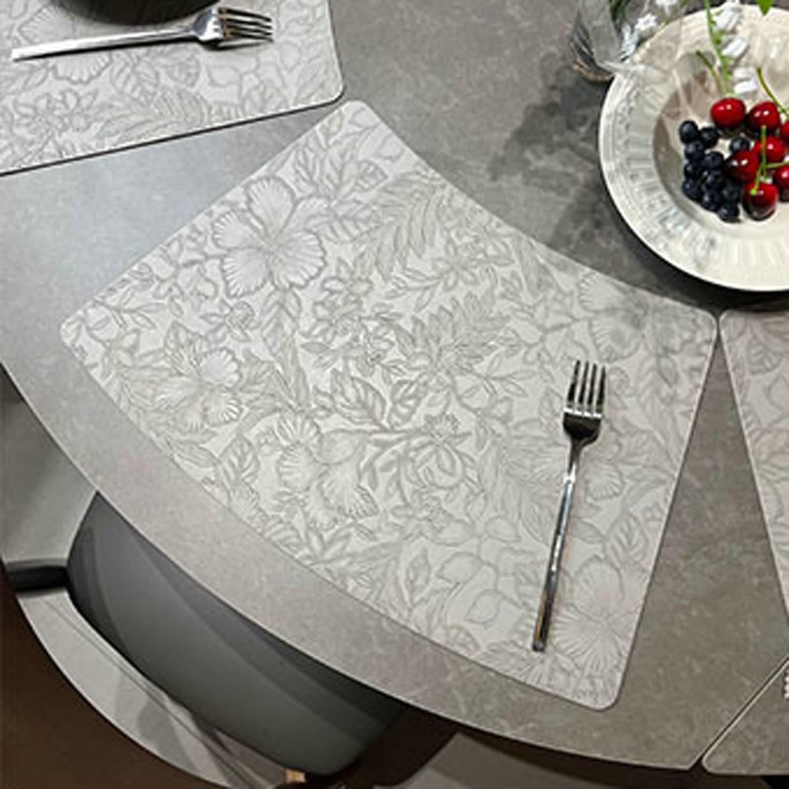 Platzset Grau 4er Set, Platzset Weihnachten Edel 30x33x48cm Sektor mit Blumenmuster, Doppelseitig Leder