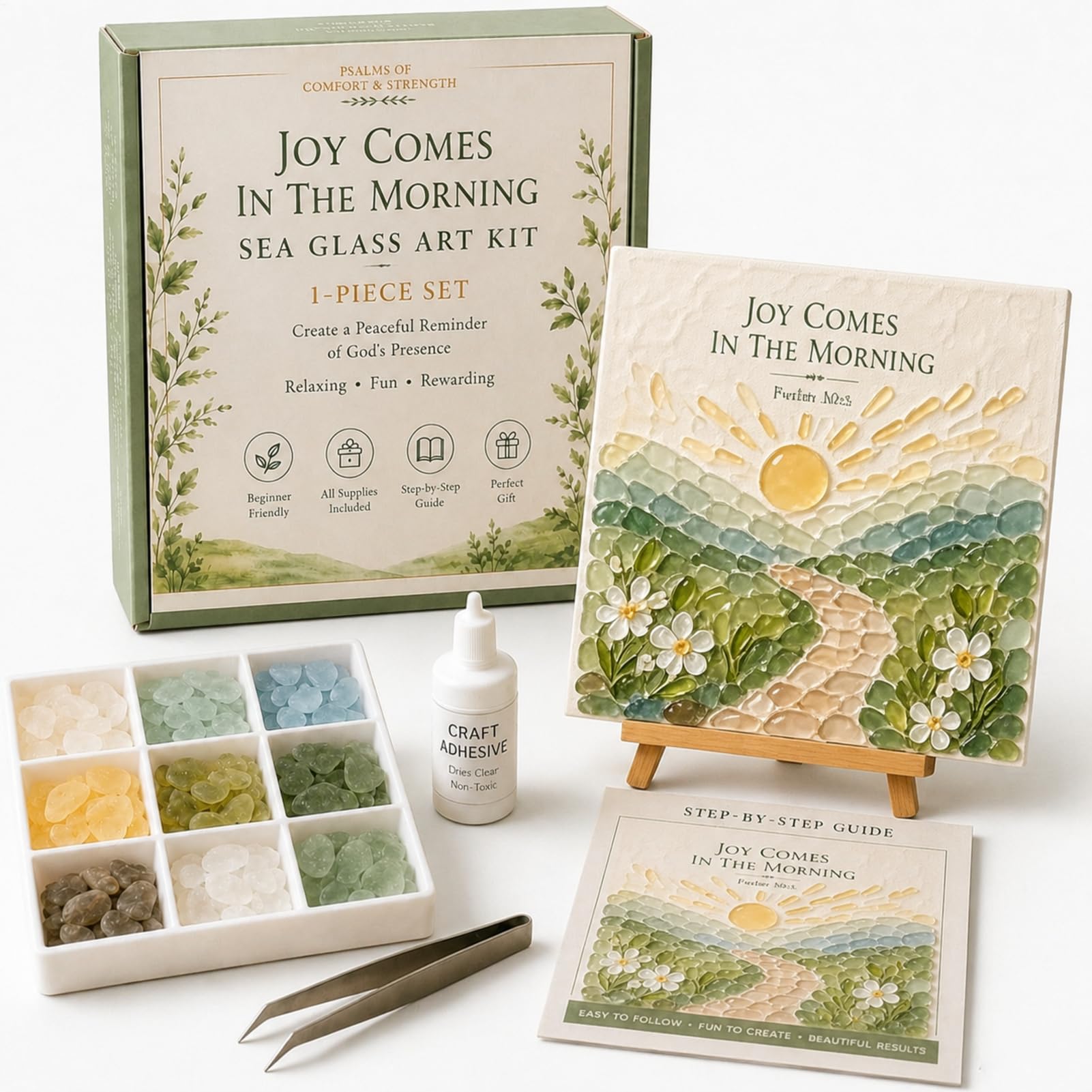 Bible Verse Sea Glass Art Kit, Christian DIY Sea Glass Mosaic Art Kit