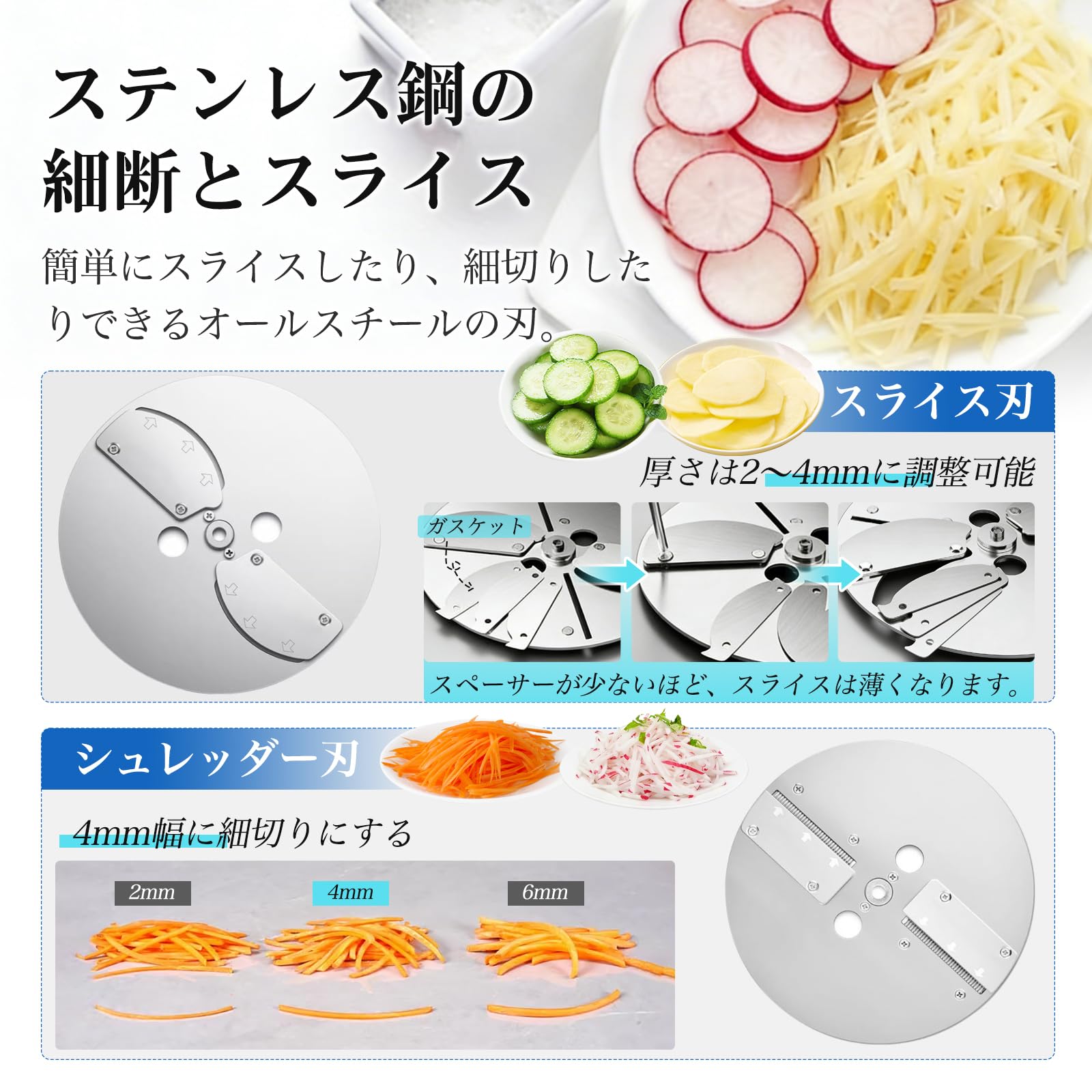 Amazon | Bonxrdun 電動スライサー 業務用野菜スライサー 多機能 野菜