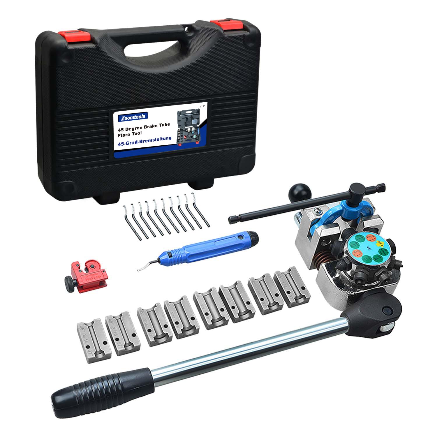 Kit Herramientas de Abocardado para Tubos de Frenos, 45° & 37°, Abocinados Simple, Doble y Burbuja, para 3/16" 1/4" 5/16" 3/8" (4,75/6,35/8/9,5mm) (45°)