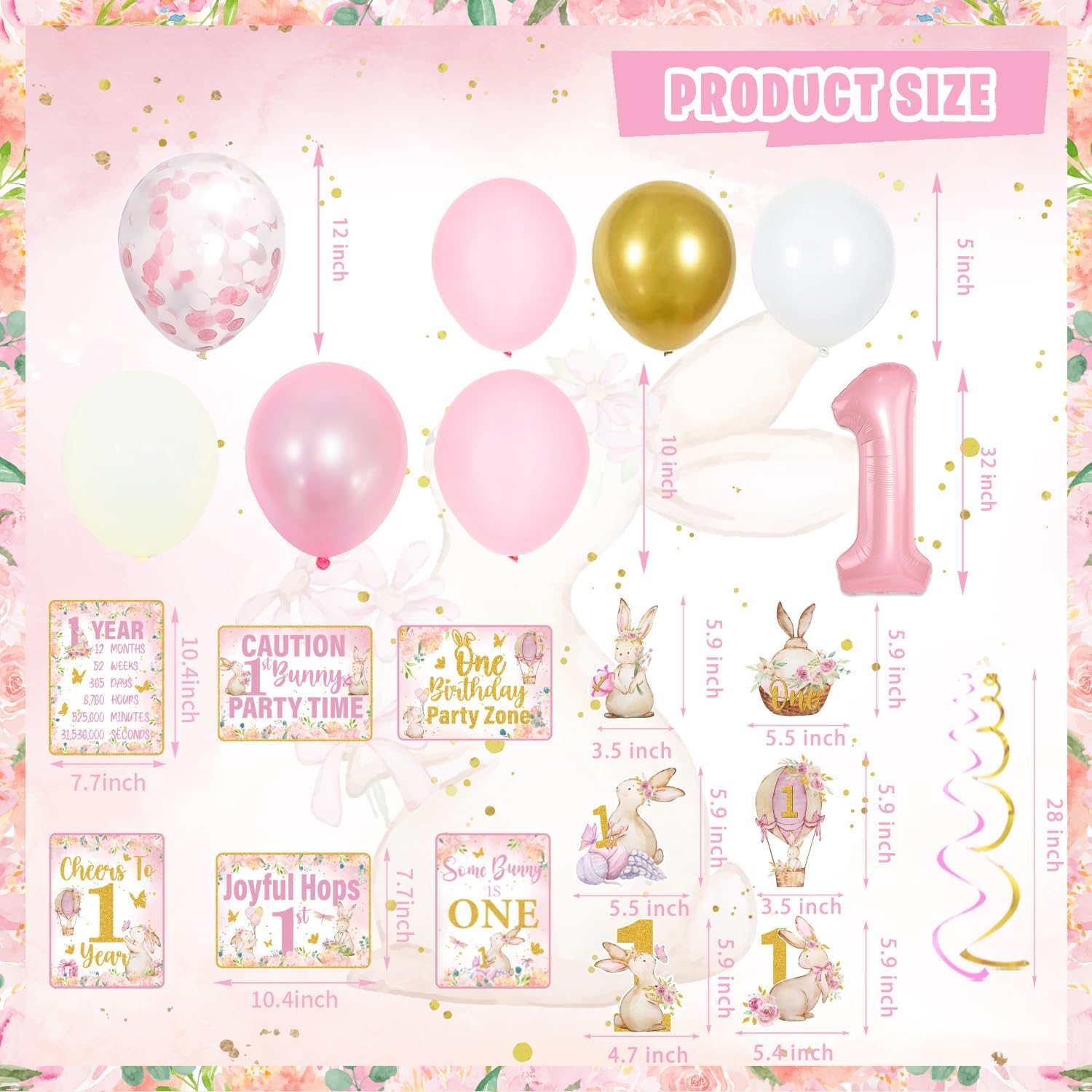 KOTLMIGHT Some Bunny is One Party Decorations, 145Pcs Easter Bunny Rabbit 1st Party Decor Supplies for girl Birthday - Backdrop, Banner, Balloons, Tablecloth, Centerpieces, Hanging Swirls, Wall Signs