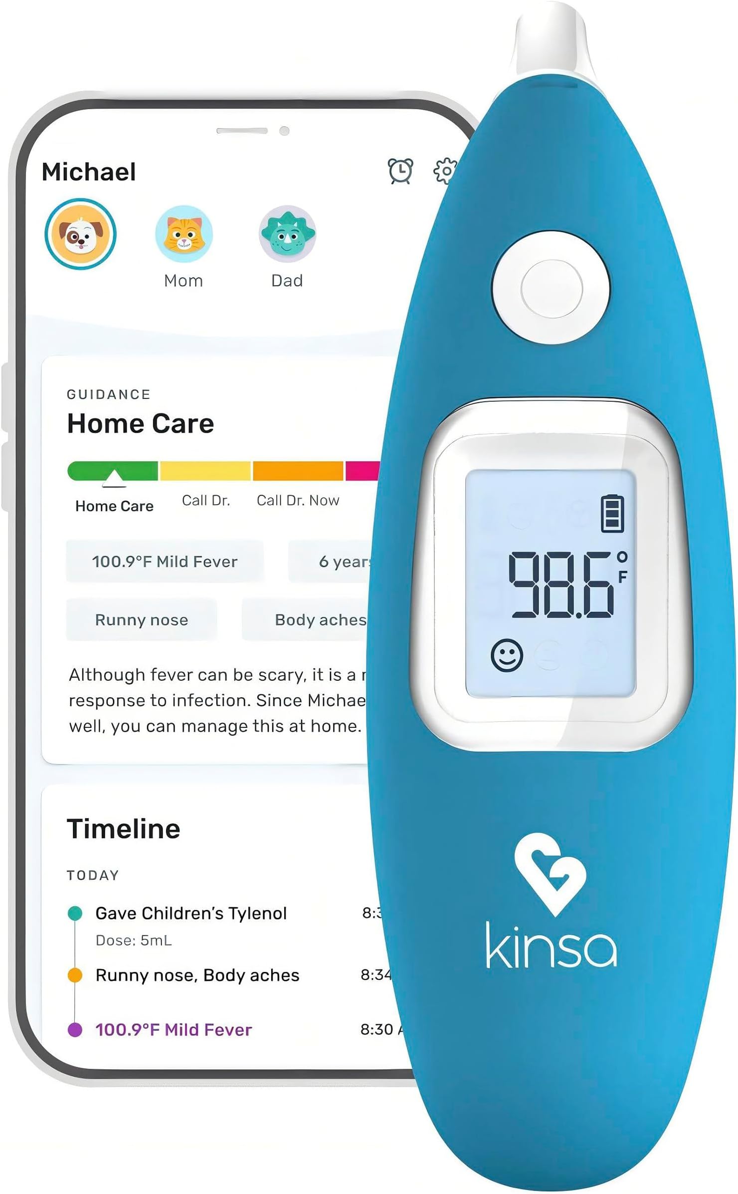 Kinsa Smart Ear Thermometer for Adults, Kids and Babies, Infrared in-Ear Digital Thermometer, App-Connected Fever and Symptom Tracking, 1-Second Accurate Readings