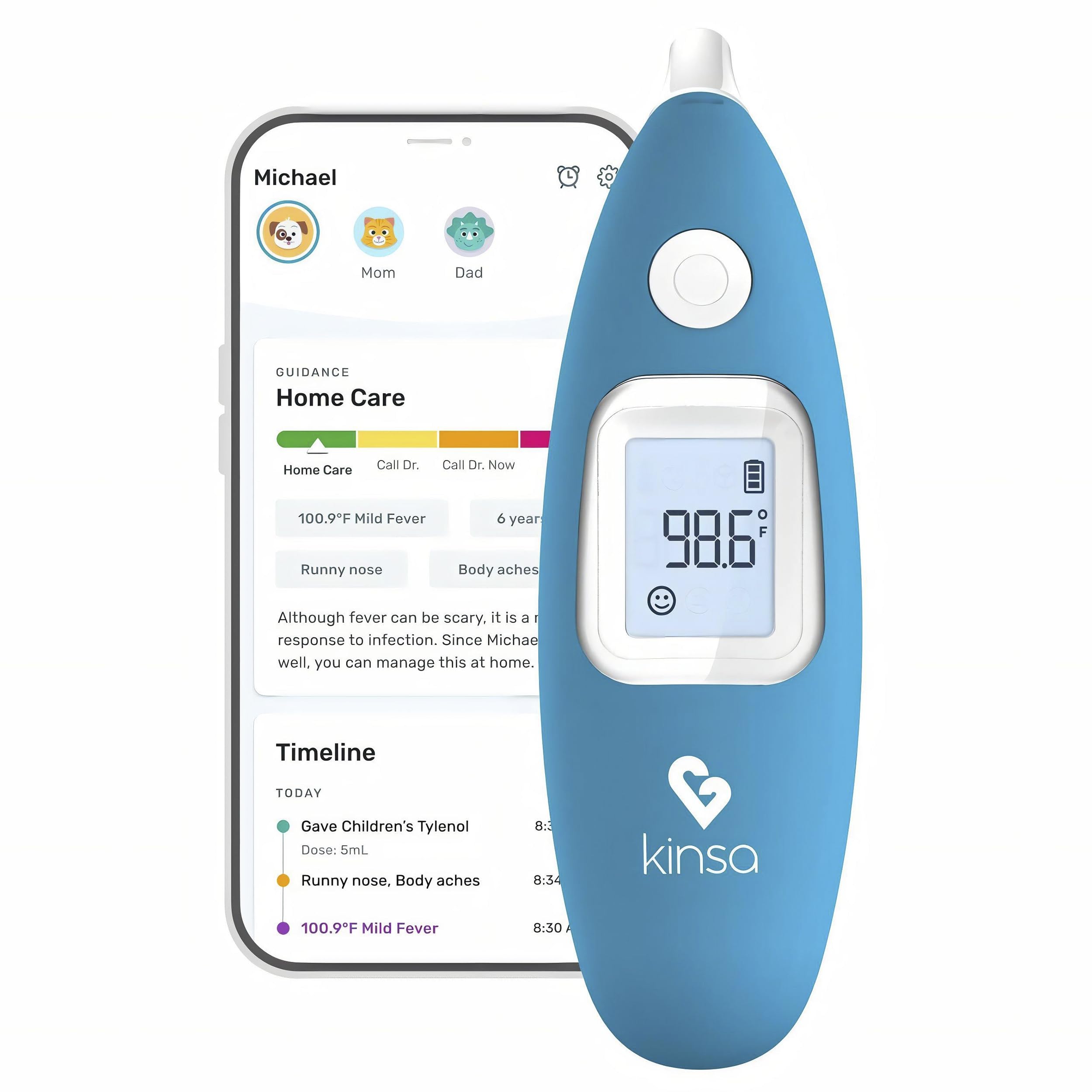 Kinsa Intelligentes Ohr-Digital-Thermometer für Fieber, präzise, schnell, medizinisches Infrarot-Termometro für Babys, Kinder, Erwachsene, FDA-zugelassen für Körpertemperaturmessungen, verbessert für
