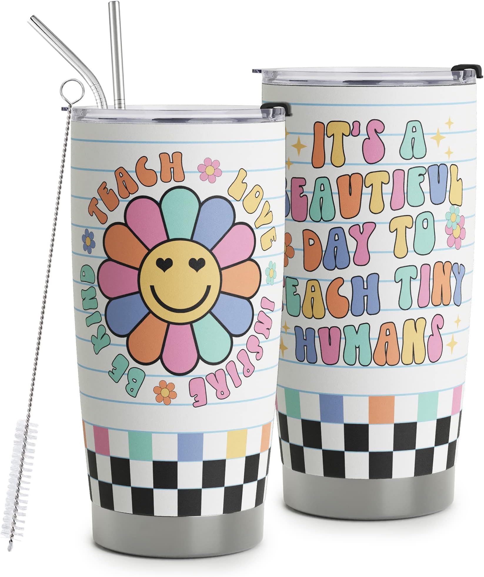 Teacher Appreciation Gifts - Stainless Steel Tumbler with Lid And Straws - Coffee Mug - 20oz Gift For Women Back To School, Christmas Teacher Occasions