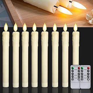 Flameless Candles Flickering, 8 Pcs LED Taper Candles with 10-Key Remote Timer, Real Wax Ivory Taper Candles, 3D Wick 9.6 Inches Battery Operated Candles for Halloween Christmas Wedding Home Decor