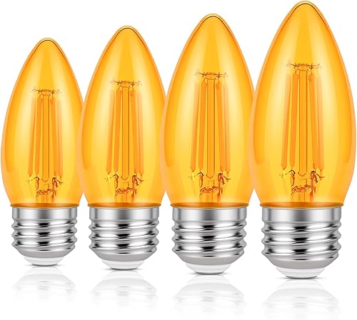 KINUR Bombillas LED Edison E26 B11 pequeñas de color ámbar, bombilla de candelabro B11 de 2000 K, equivalente a bombillas de 4 vatios a 40 vatios,