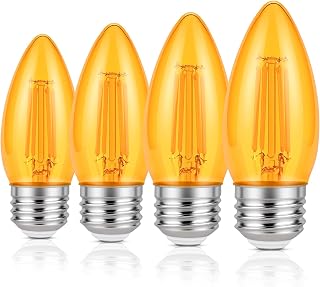 KINUR E26 led Bulb 40W Candelabra Light Bulbs,B11 Amber LED Chandelier Bulbs,2000K Warm White Decorative Candle Bulb,for Ceiling Fan Home Decor 4-Pack