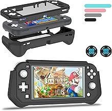 Protective Case for Nintendo Switch Lite, Full Protection Switch Lite Cover, TPU Shock-Absorption and Anti-Scratch for Nintendo Switch with Bult-in Screen Protector & Thumb Grip Caps, Black