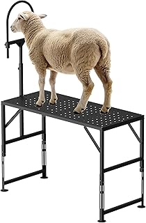 Metal Livestock Stand, Goat and Sheep Stand with Headpiece, Adjustable Height 21.8” - 32.5”, Heavy-Duty, Weight Capacity 500 LBS, for Sheep, Goats, and Other Livestock