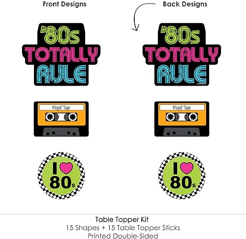 Miniatura 5 de Big Dot of Happiness 80's Retro - Juego de 15 palos de centro de mesa para fiestas de los años 80