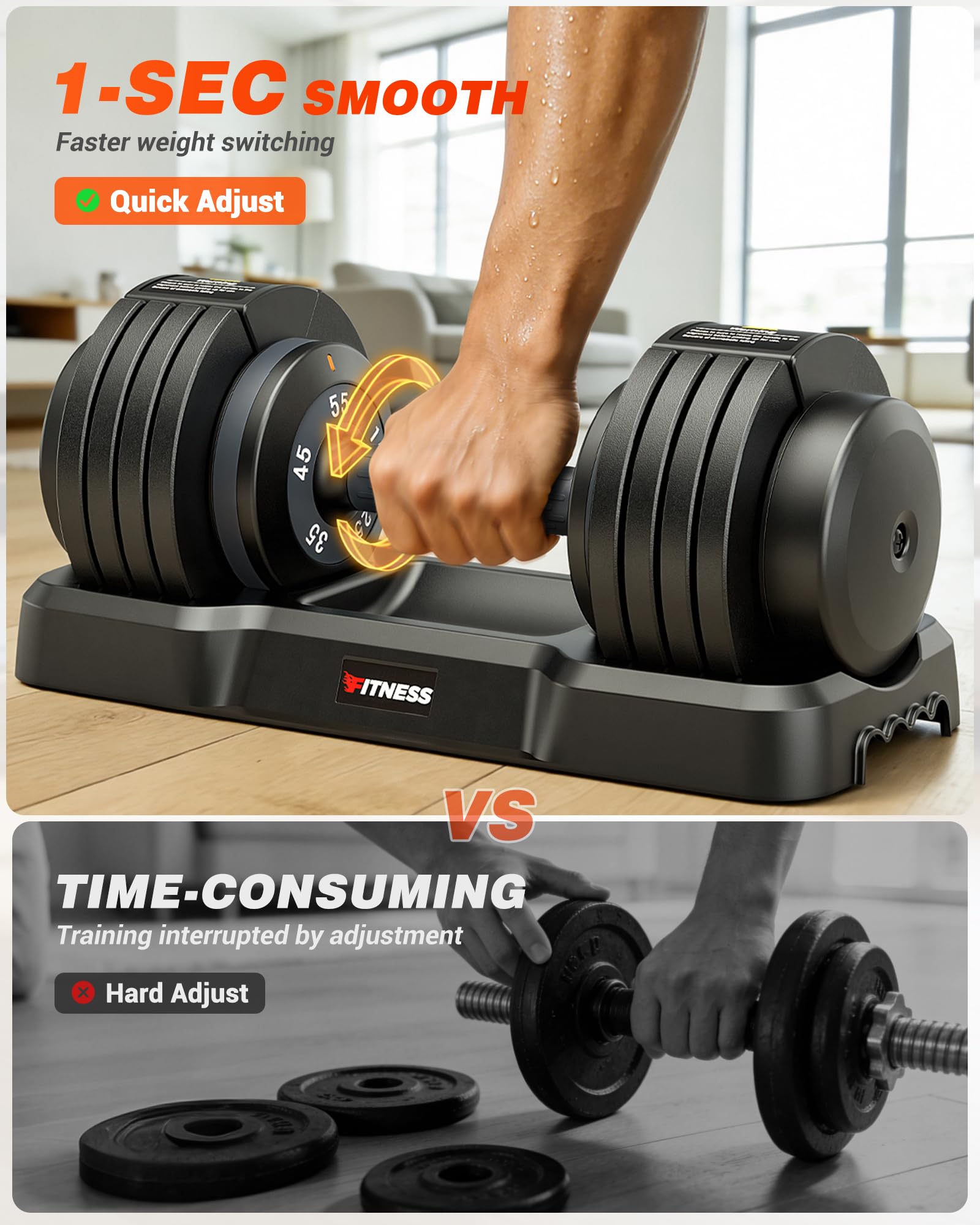 Adjustable Dumbbell Set, 25/55/80 LB Weight Set for Home Workout | 1-Sec Fast Weight Change, Non-Slip Secure Grip, Space-Saving Design with Storage Tray, Strength Training Equipment