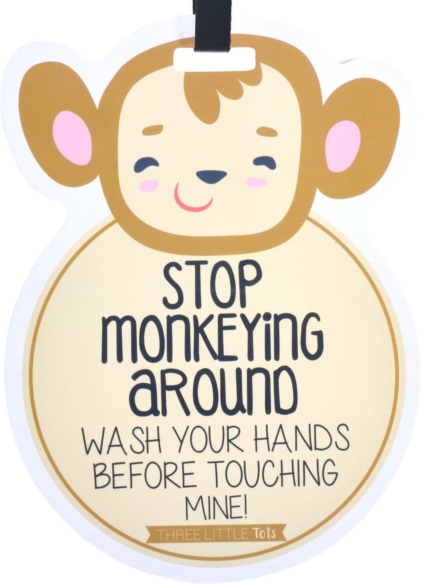 THREE LITTLE TOTS – Animal Theme No Touching Baby Car Seat Sign or Stroller Tag - CPSIA Safety Tested (Monkey)