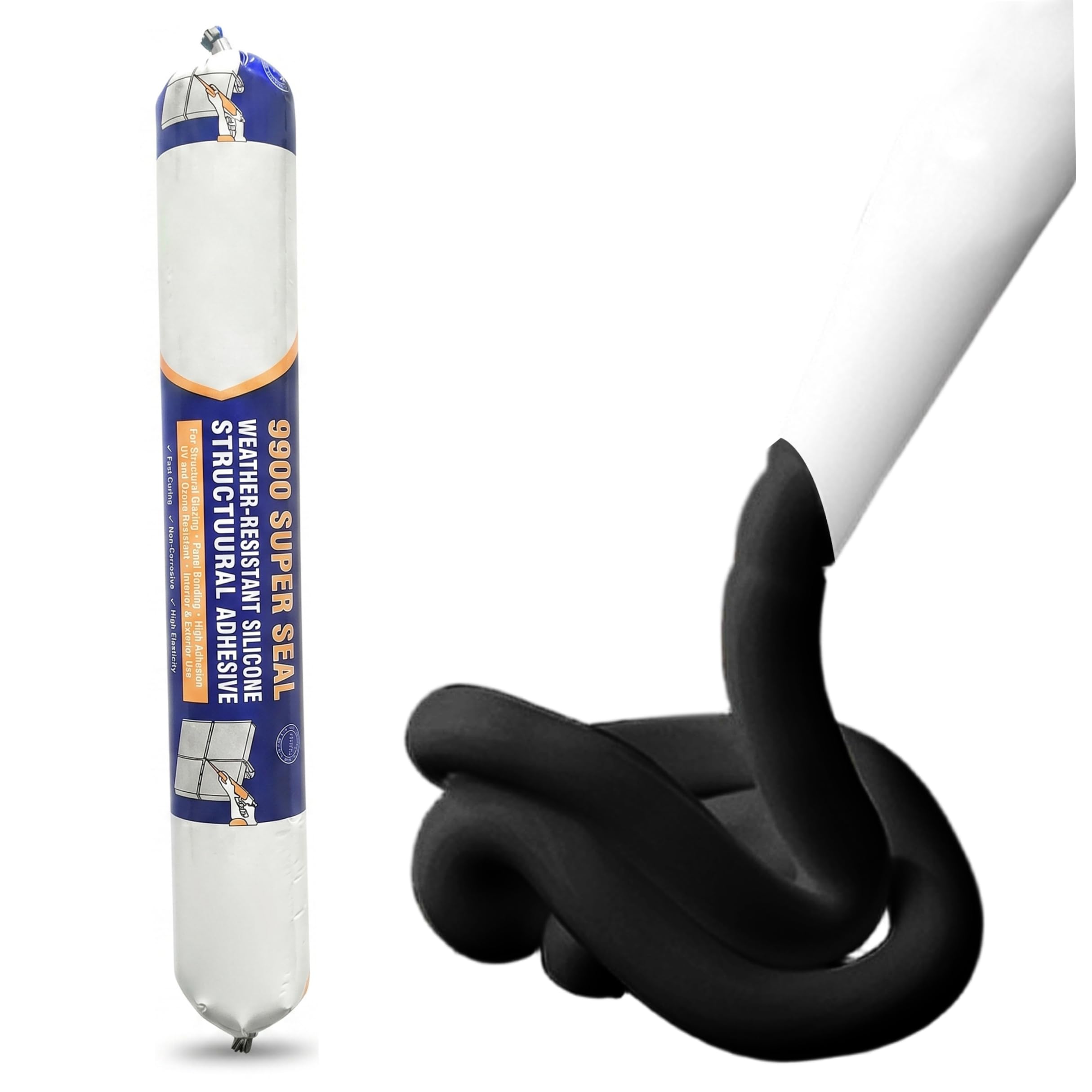 9900 Sealant Waterproof Black, Tear and Stretch Resistant Silicone Sealant Multi Surfaces Adhesive