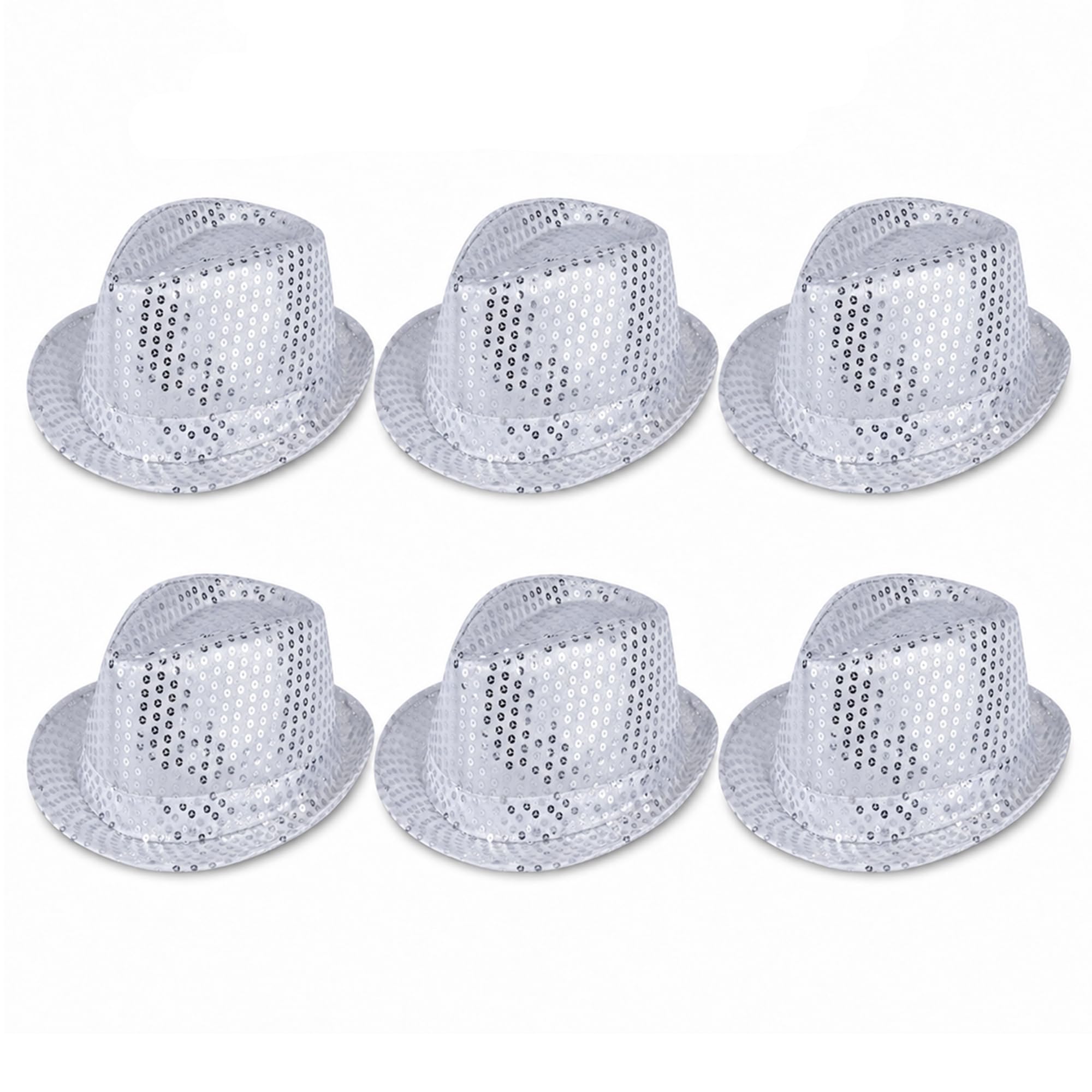 The Fancy Dress® Men Women Trilby Sequin Fedora HAT 1920'S Gangster HAT Dance Show Hiphop Fancy Dress Accessory (6 Pack Silver) — image 1