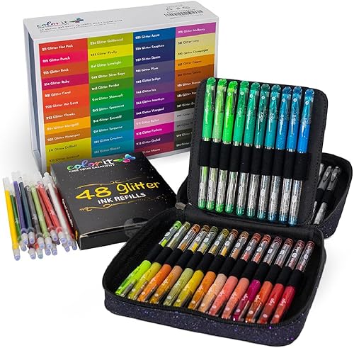 48bolígrafos Colorit de gel de brillo para libros de colorear para adultos Con estuche y 48recambios de tinta para un total de 96