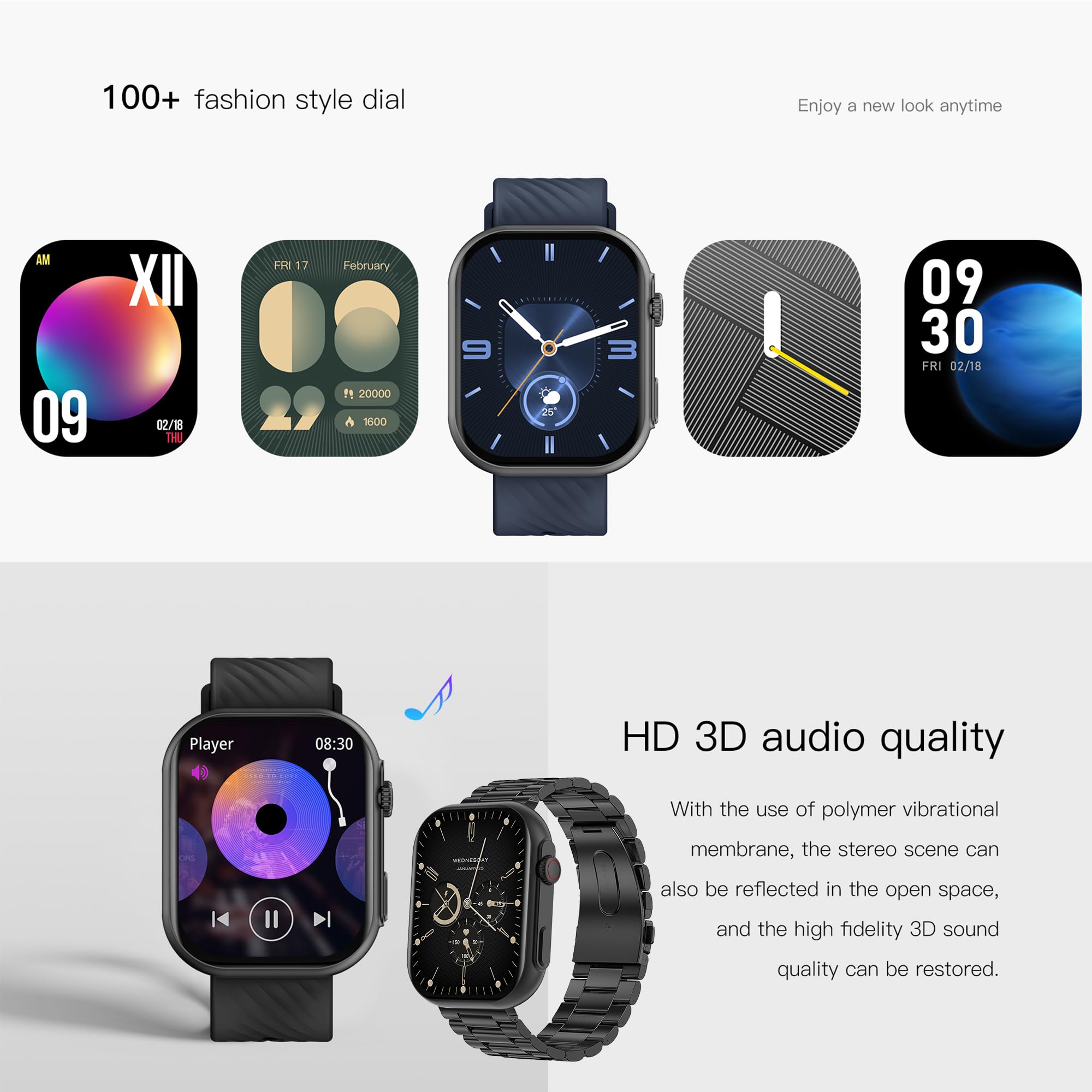 Reloj Inteligente Hombre con Llamada y Whatsapp, 2,0" AMOLED 5ATM Impermeable Reloj Smartwatch 123 Deportivo Hombre con Monitor Sueño, Oxígeno Sanguíneo, Podómetro, Pulsómetro para Android iOS (Negro)