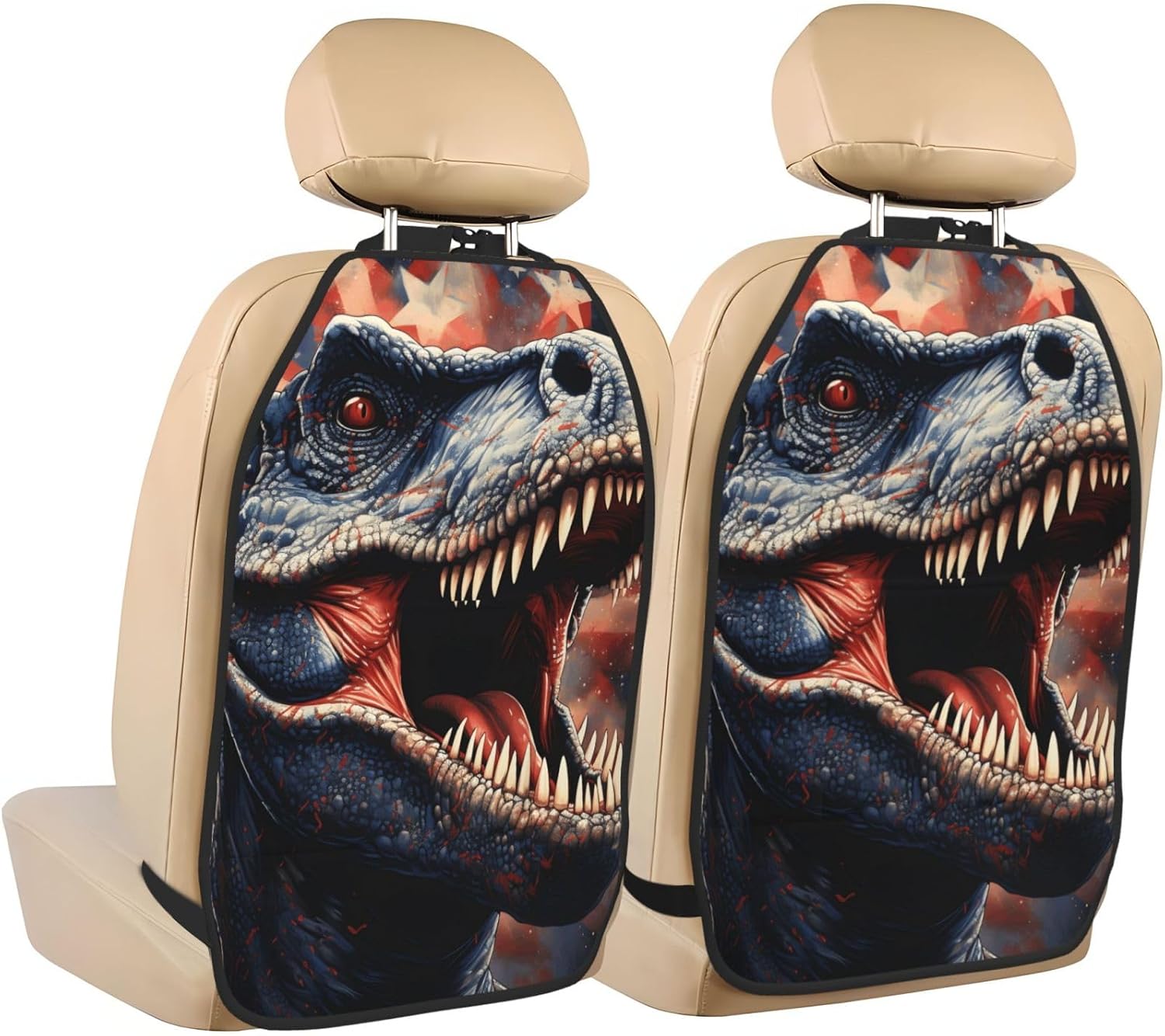 Car Seat Back Kick Protector 2 Pack 18.5" x 26.4", Patriotic T-Rex Dinosaur Art Upgraded Large Rear Seat Cover for Dirty Shoes Kids Pets, Waterproof Oxford Fabric Anti-Kick Pad for SUV Jeep Tr