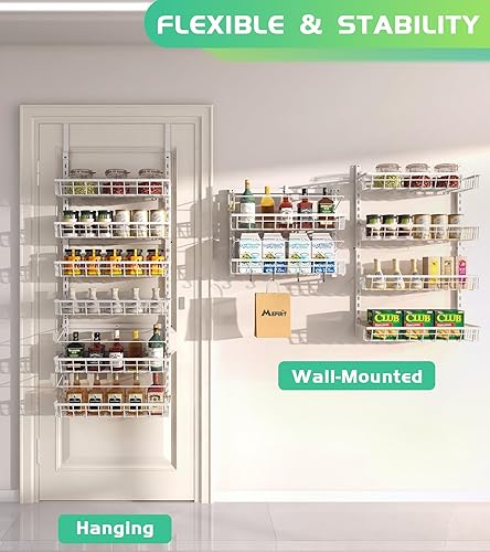 Vista 6 de Mefirt Over The Door Pantry Organizer, Wall Mount Spice Rack, Pantry Hanging Storage and Organization, 6 Adjustable Baskets Heavy-Duty Metal for