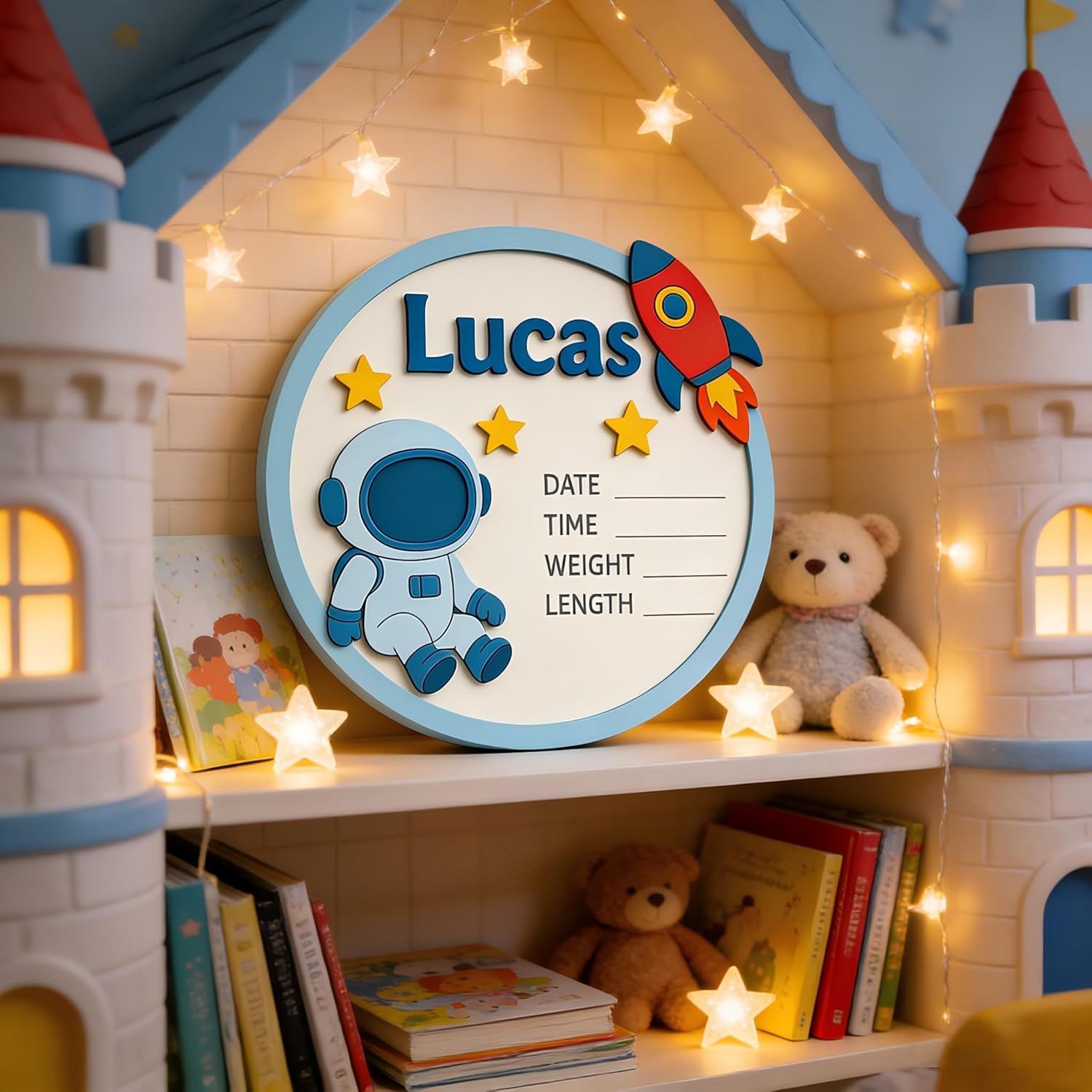 Personalized Baby Birth Announcement Sign, Custom Newborn Name Plaque with Date Time Weight Length, Nursery Wall Decor for Baby Boy, Newborn Keepsake Gift