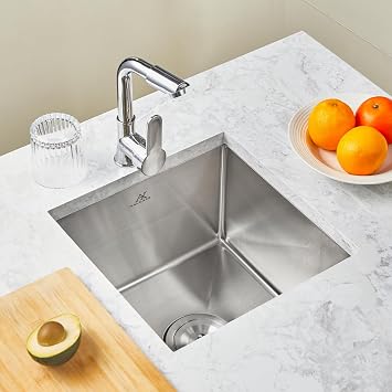 15 Inch Undermount Kitchen Sink 304 Stainless Steel Sink Modern Kitchen with Accessories,Silver, 15x15x9 Inch