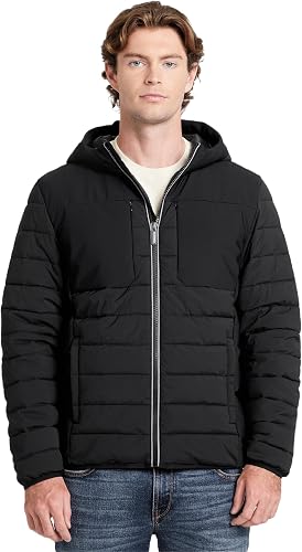 GUESS Mens Juha Hooded Jacket Hybrid Softshell, Jet Black, Extra Extra Large