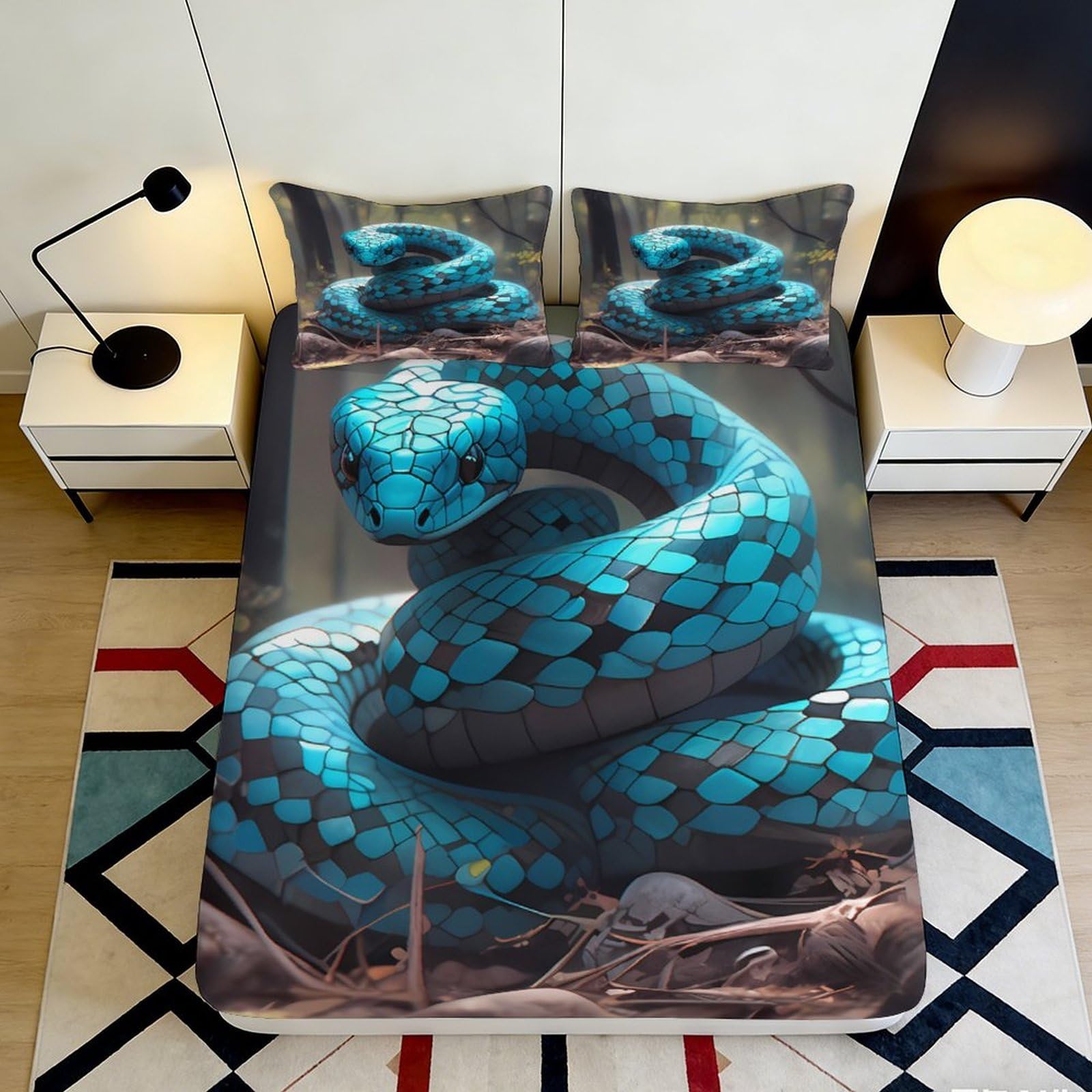 Uynsixtme Style-6 3D Printed Snake Fitted Sheet Microfiber Deep Pocket Non-Slip Snake Mattress Fitted Cover Washable For Adults Teens Bedroom 140X200x25cm