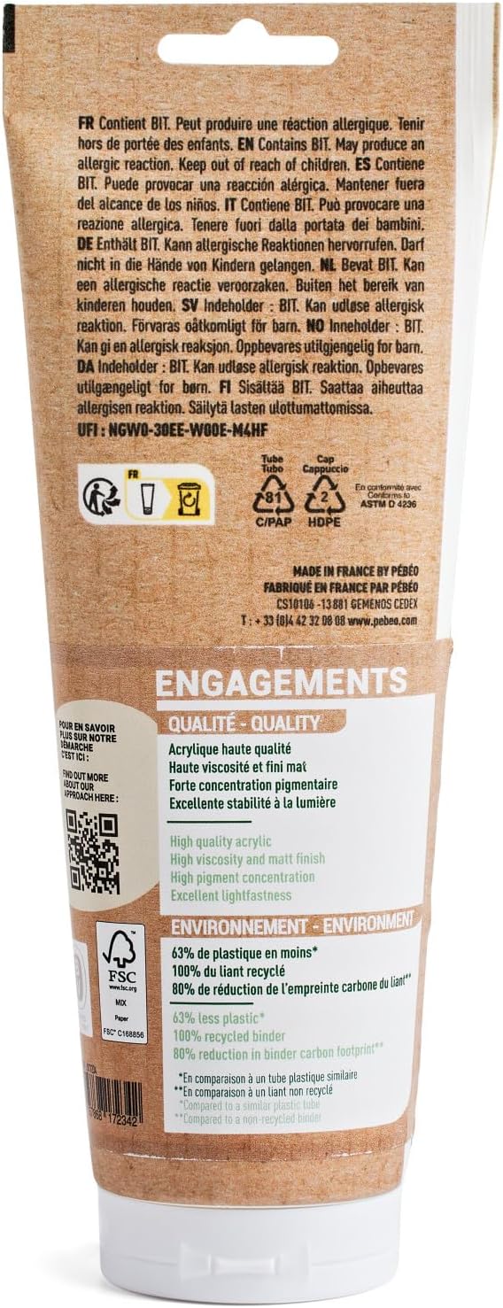 PEBEO Origin - Eco-designed High-viscosity Acrylic Paint - High Pigment Concentration for Intense Color and Excellent Lightfastness - 8.11 Fluid Ounces (240 ml) Tube - Burnt Umber