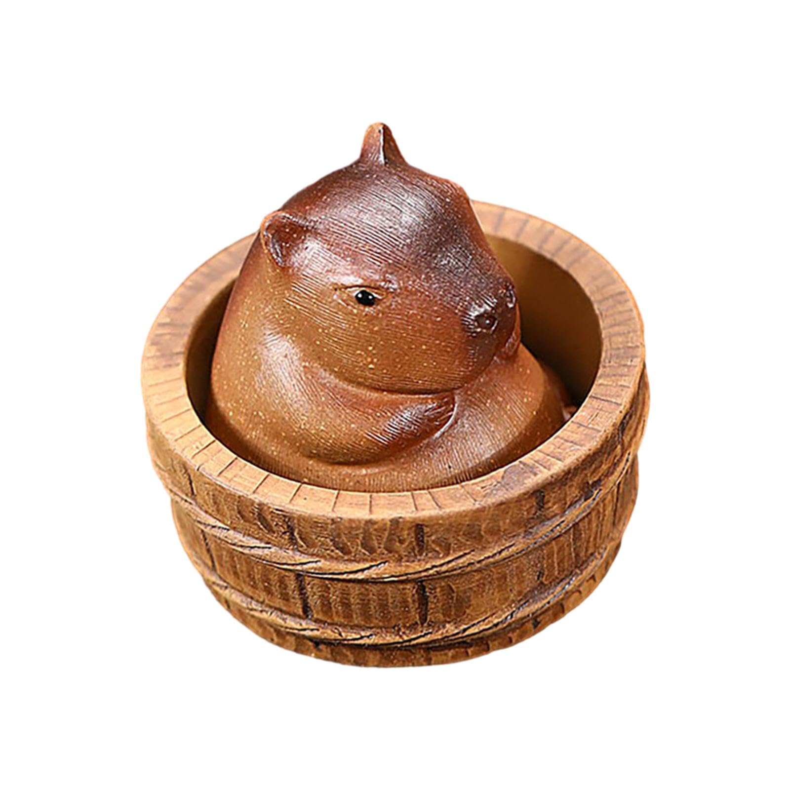 Qianly Clay Capybara Mini Tea Pet Figurine Kung Fu Tea Pet Model Cute Accessories DIY Crafts Souvenir for Yoga Room Shelf Bedroom, Large