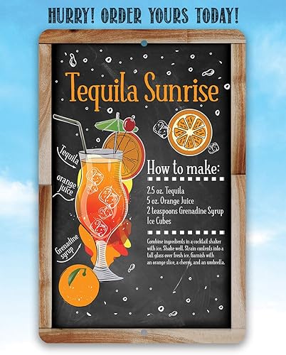 Miniatura 7 de Tequila Sunrise Bar Recipe - Great Cocktail Drink Mix Decoration, Home Bar and Shed Decor, Kitchen and Bar Restaurant Display, 12x18 Indoors or