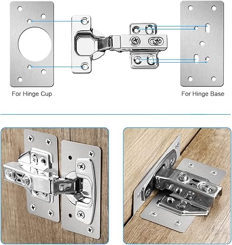 Miniatura 3 de Kit de reparación de bisagras de gabinete de acero inoxidable, placa de reparación de bisagra de puerta con tornillos de montaje
