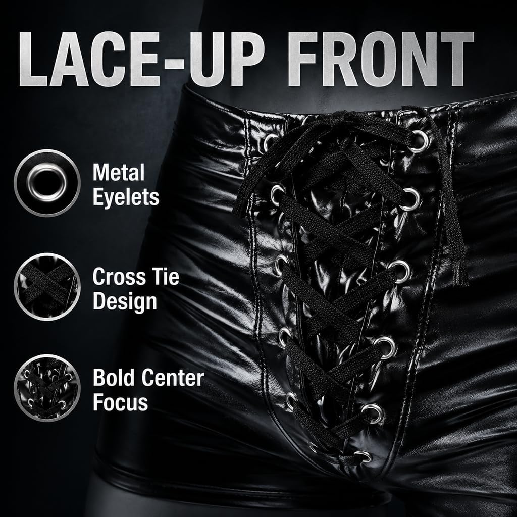 Sexy Lingerie Men's Sexy Boxer Underwear, Fashion PU Paint Belt Strap Support Bodybuilding Shorts, Pole Dance Performance Suit, Cosplay Costumes Party Clubwear - (Black,XXL)