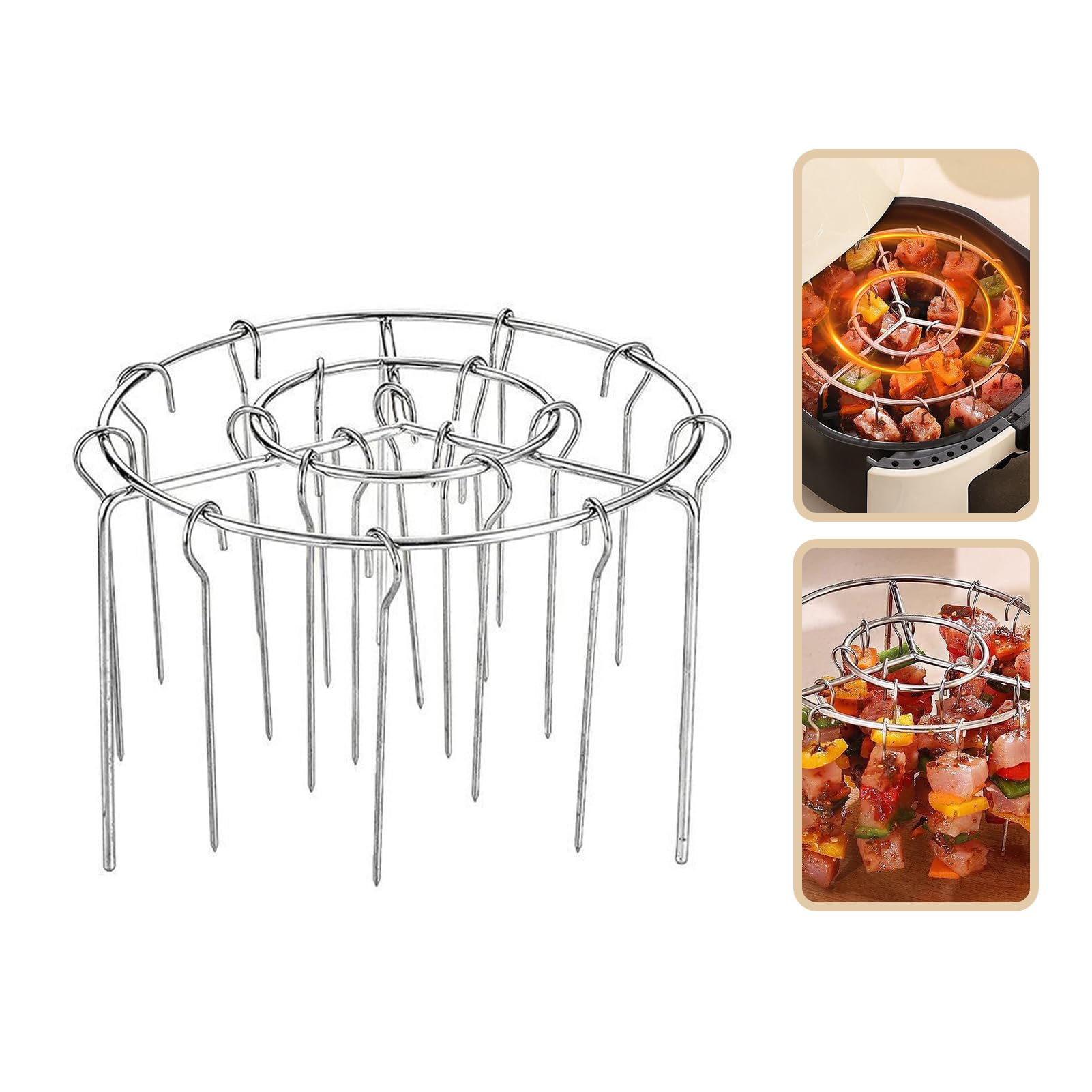 2025 New Air Fryer Grill Skewer Rack, Stainless Steel BBQ Kabob Set, 30 Vertical Meat Skewers with Round Hanging (1)