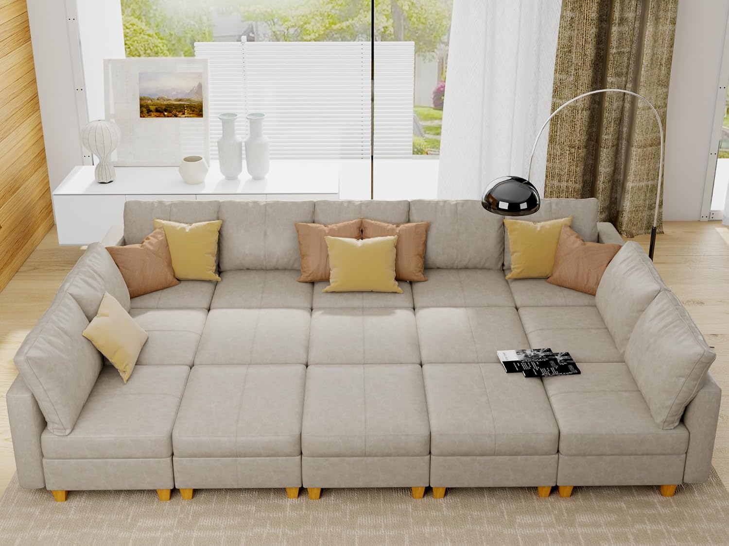 EASE MOOSE Modular Sectional Sofa Sleeper Couch with Storage, Faux Leather Sectional Large Moduar Sleeper Sofa Sectional Sofa Bed Modular Couch for Living Room
