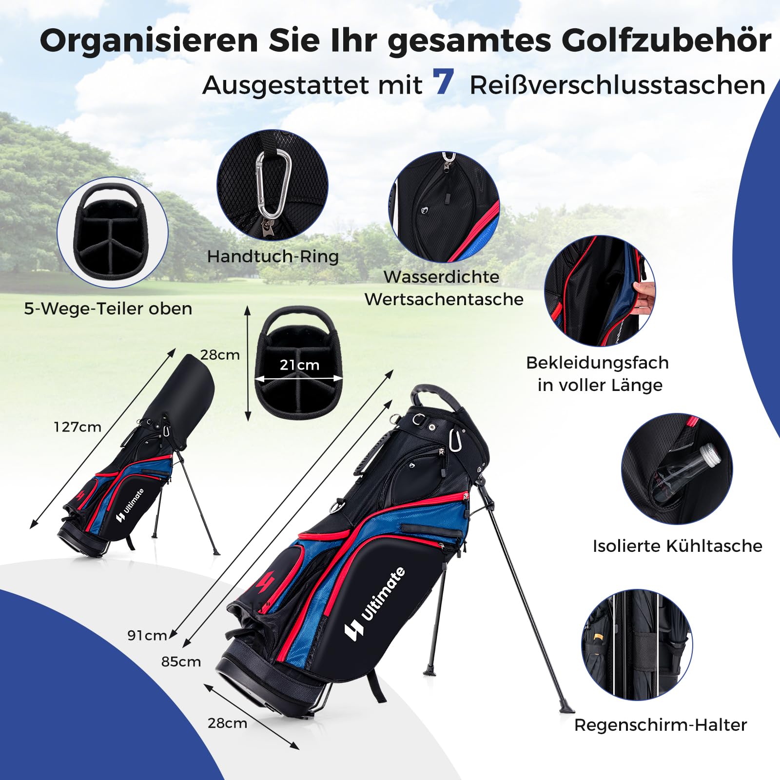 GYMAX Komplettes Golfschlägerset, Golfset für Herren, Golfschlägersätze inkl. #1 Driver, #3 Fairway, #5 Hybrid, #5, #6, #7, #8, #9, #P, #S Eisen, Putter, 3 Schlägerhauben & Tragbare Standtasche