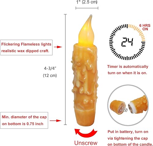 Miniatura 6 de CVHOMEDECO. Velas de cera real sumergidas a mano con temporizador, luces LED rústicas sin llama, 4-34 pulgadas, naranja, 6 unidades en un paquete