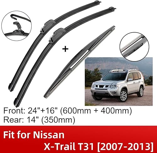 3 limpiaparabrisas de 24 pulgadas, 16 pulgadas, 14 pulgadas, repuesto para X-Trail T31 2007-2013, limpiaparabrisas de equipo original, que cumple