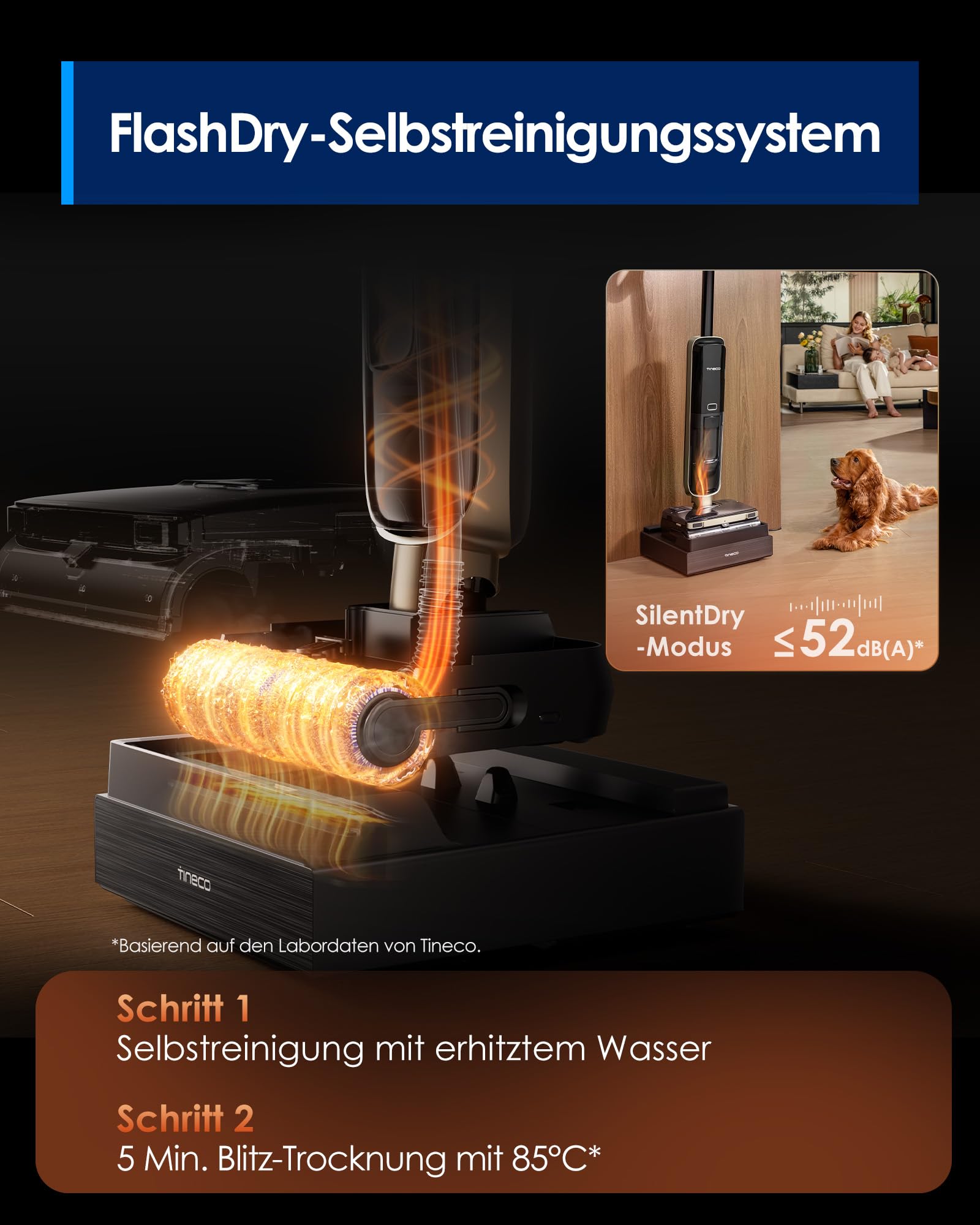 Tineco Floor ONE S9 Master Nass Trockensauger, StreakFree-Abzieher, ThermoBlast-Tech, 9,9 cm Superflaches Gehäuse, 23000Pa Saugerkraft, Flashdry-Selbstreinigung, 150° Grüner DustReveal-Licht