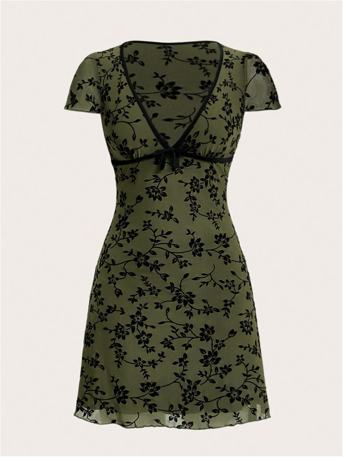 SHENHE Women's Y2k Floral Print Deep V Neck Short Sleeve Fit and Flare Vintage Mini Dress - Image 5