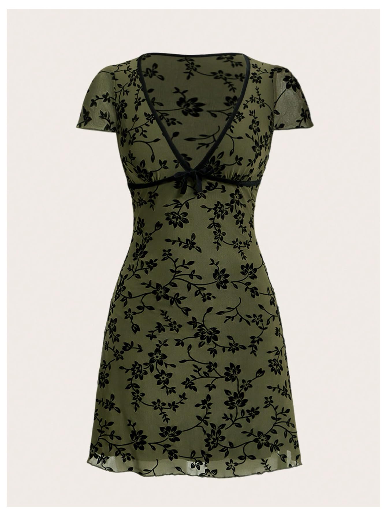 SHENHE Women's Y2k Floral Print Deep V Neck Short Sleeve Fit and Flare Vintage Mini Dress