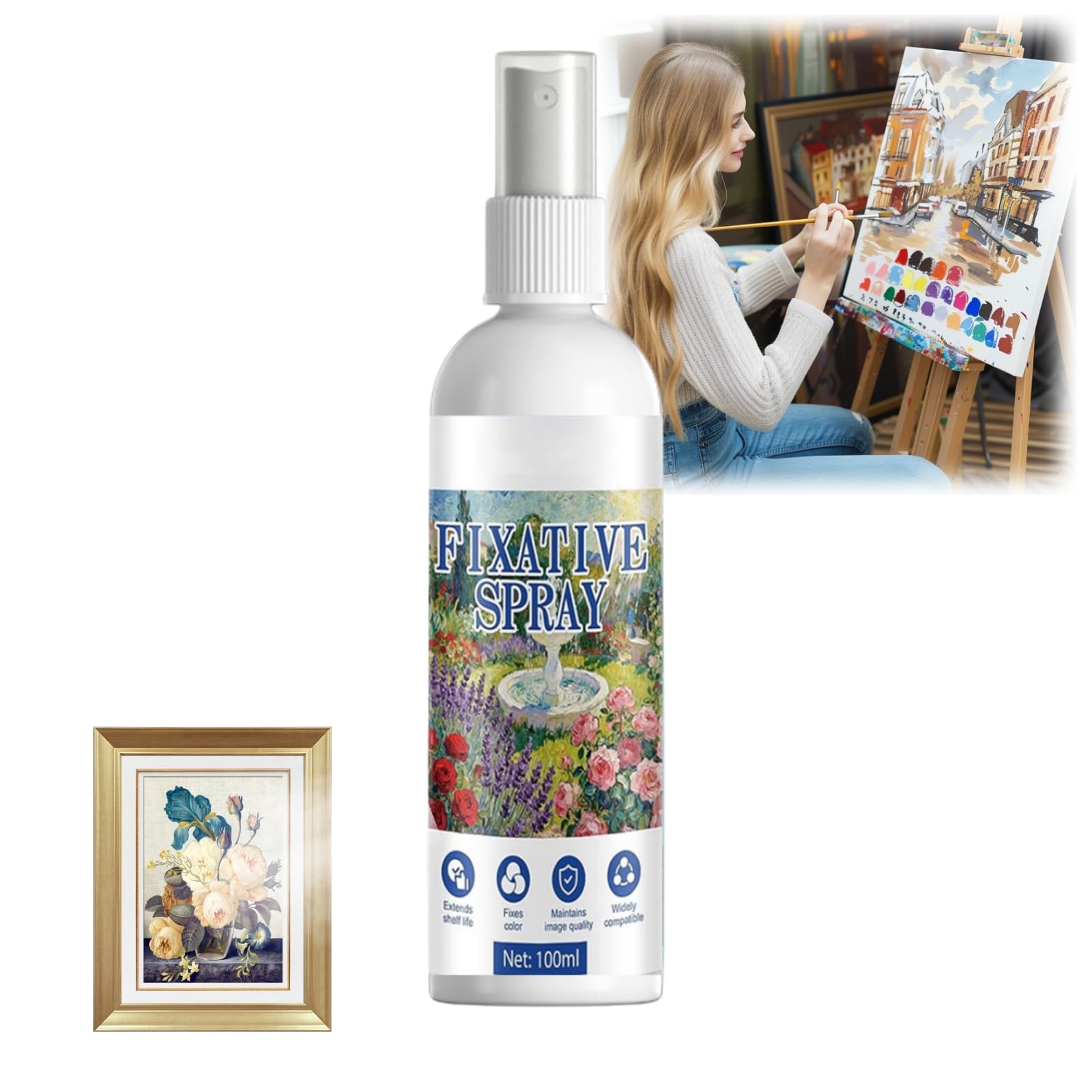 Art Fixative Spray,Acrylic Sealer Spray,Varnish for Acrylic Painting,Fixative Spray for Pencil Charcoal and Oil Pastel Drawings,Clear Coat Fixing Sealant for Crafts,Effective Protection for Art