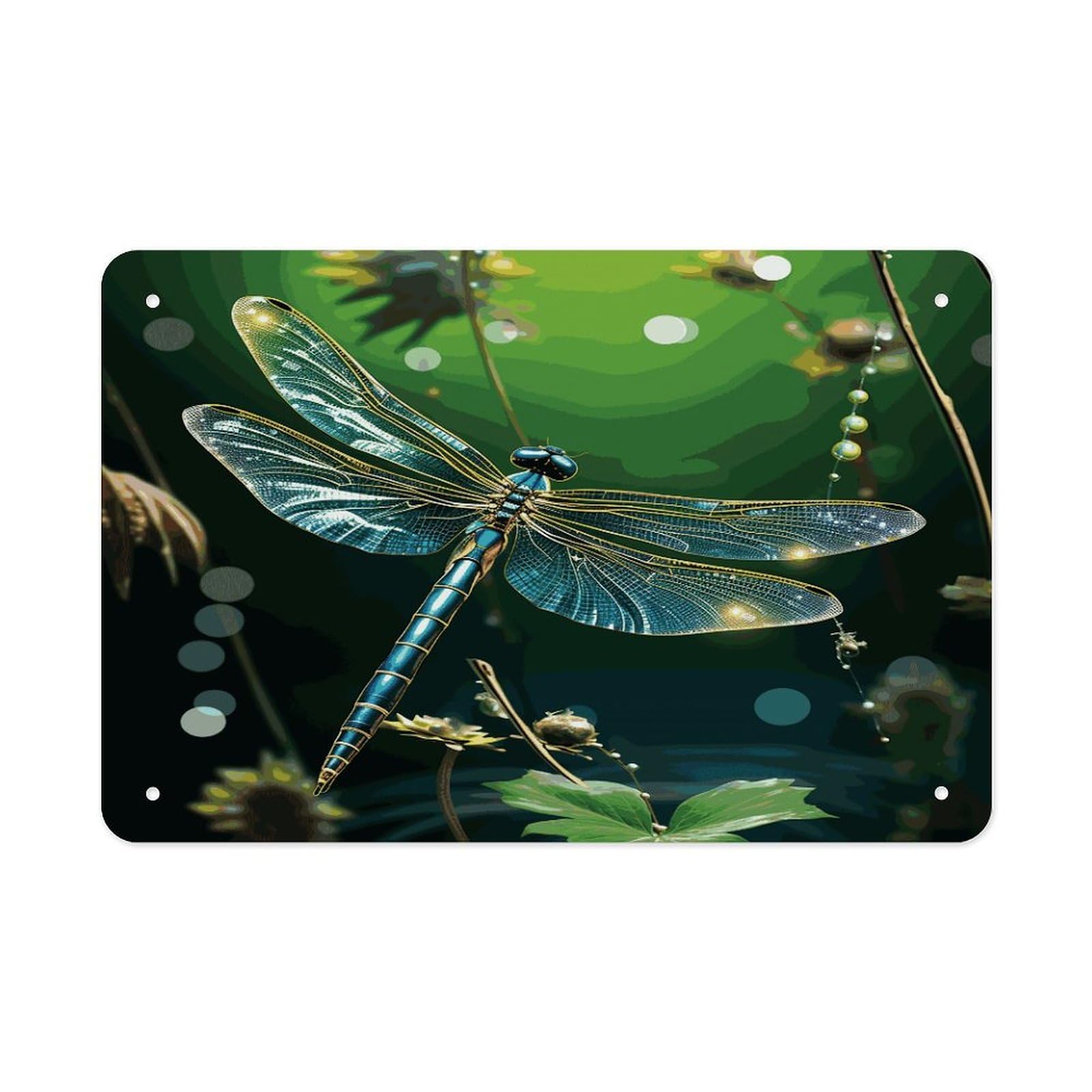 Fodpand Style Dragonfly Green Wall Art Metal Signs Tin Sign