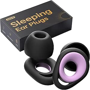 Ear Plugs for Sleeping Noise Cancelling Earplugs, Reusable Silicone Earplugs for Sleeping, High Fidelity with Mute Layer for Snoring Solution for Travel, Focus, 45dB Noise Reduction (Black Violet)