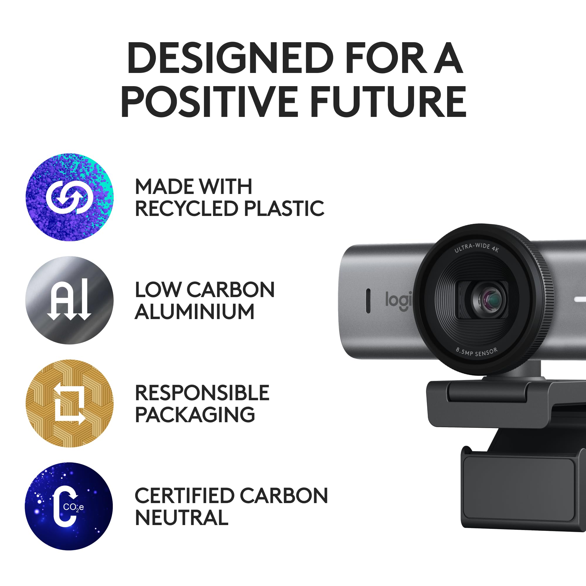 Logitech MX BRIO Ultra HD 4K Webcam mit rauschreduzierenden Mikrofonen, KI-gesteigerter Bildqualität, Sichtschutz und USB-C-Anschluss - Graphit
