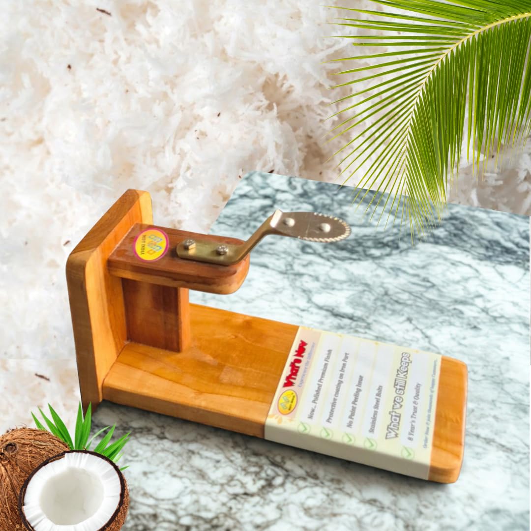 Table Top Teak Wooden Coconut Scraper Grater Shredder Movable Chirava Place Anywhere