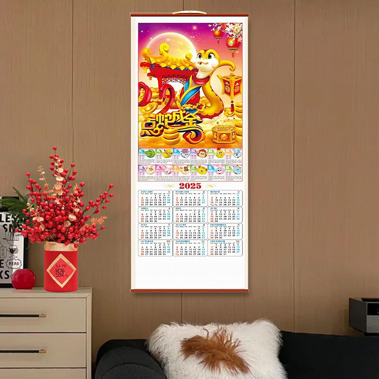 Generic Chinesischer Wandkalender 2025, 2025 Jahr der Schlangenkalender,  Rattanimitat und Bambus, hngende Schriftrolle, Neujahrskalender,  Frhlingsfest, Scroll-Kalender fr Zuhause, Schule, : Amazon.de: Brobedarf  & Schreibwaren