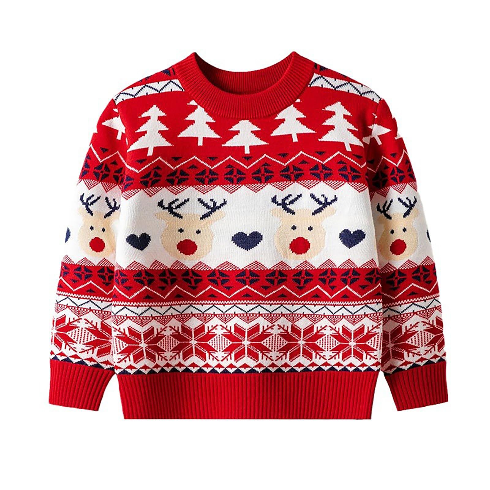 Jersey Navideño Niño Suéter Navidad Sudadera Invierno Niña Copos de Nieve y Reno Prendas de Punto Jersey Navideño Niña Ropa Navidad Bebe Pullover Cálido