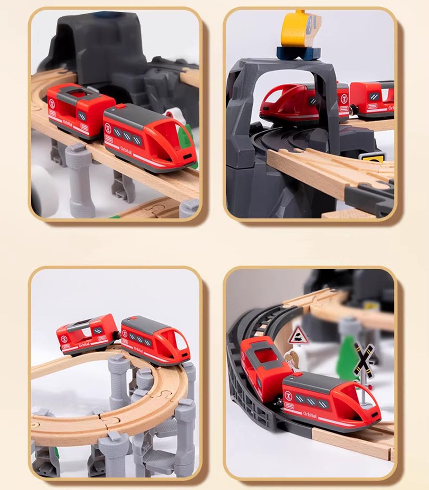 Montessori - Set di piccole piste dei treni, accessori ferroviari assemblati (85 pezzi)