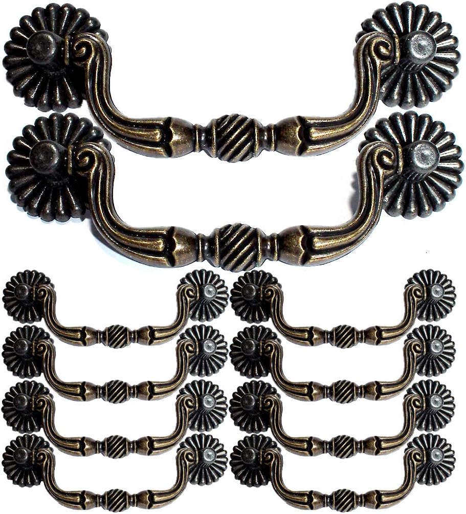 ZHANGJIAHE Bronze Handles for cabinets Drawer 3.5 inch Hole spacing Kitchen Cabinet Dressing Table Wardrobe Door 4 3/4 Inches Pack of 10 (Kagu)